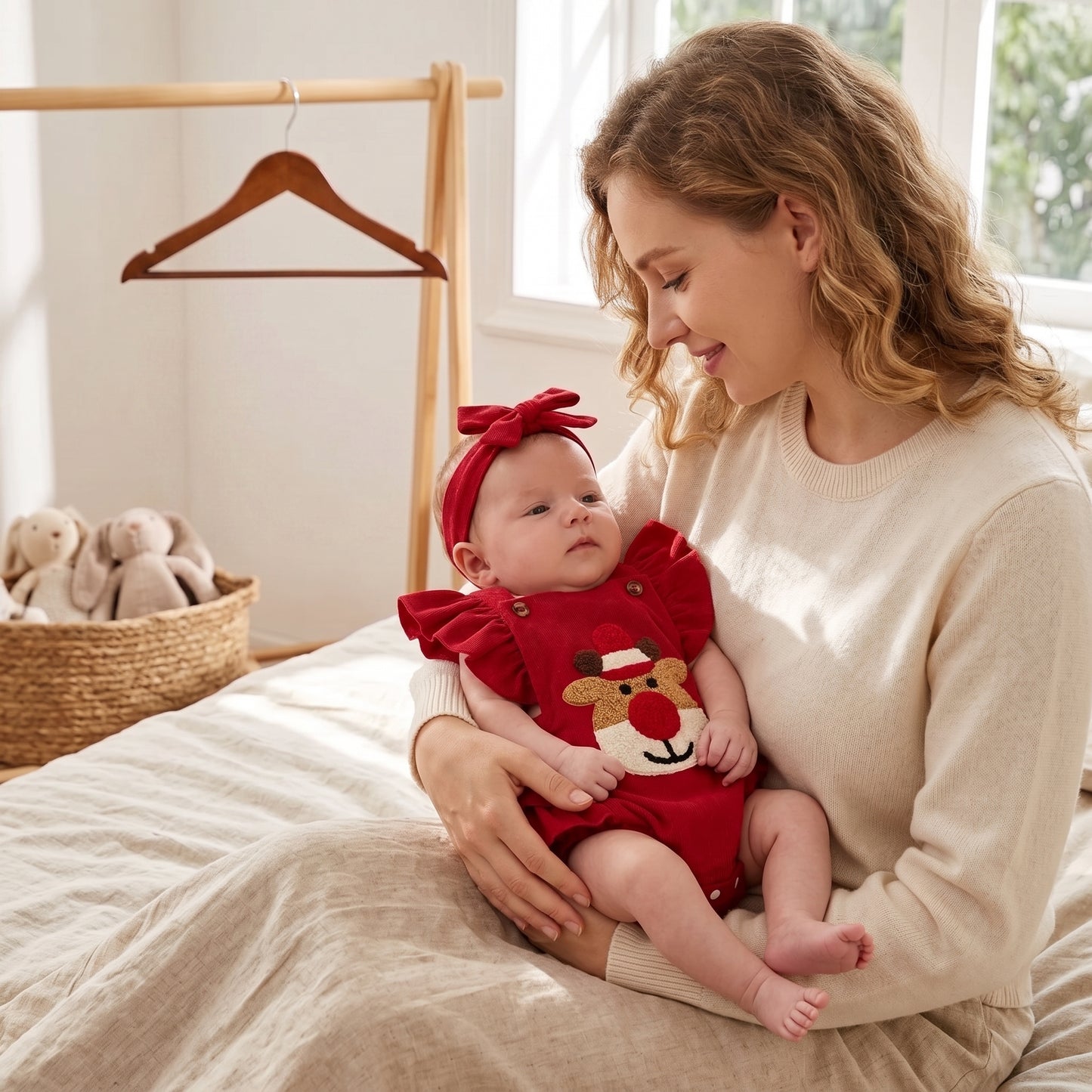 Little Manta Reindeer Ruffle Baby Romper