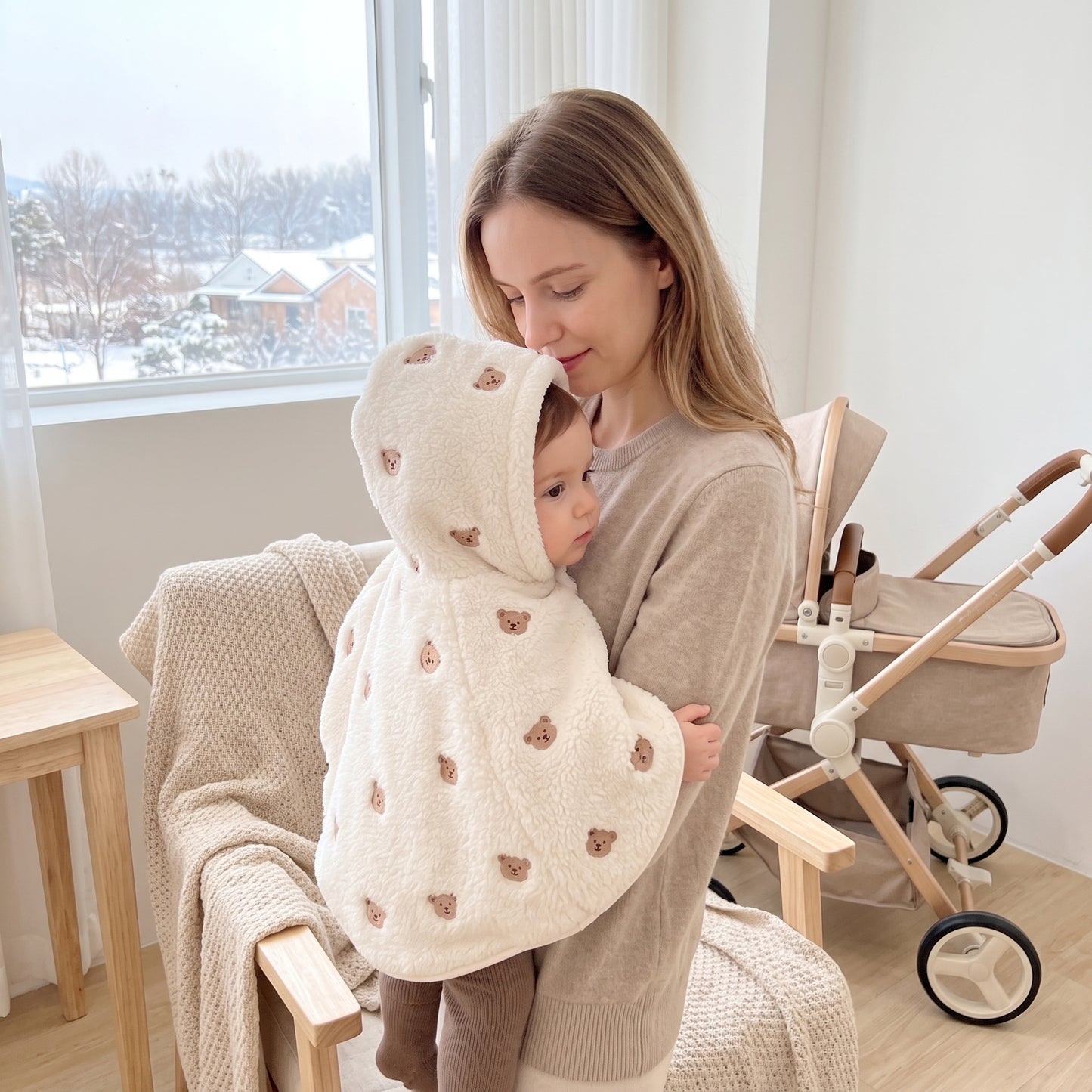 Little Manta Double-Layer Soft Fleece Hooded Baby Cape