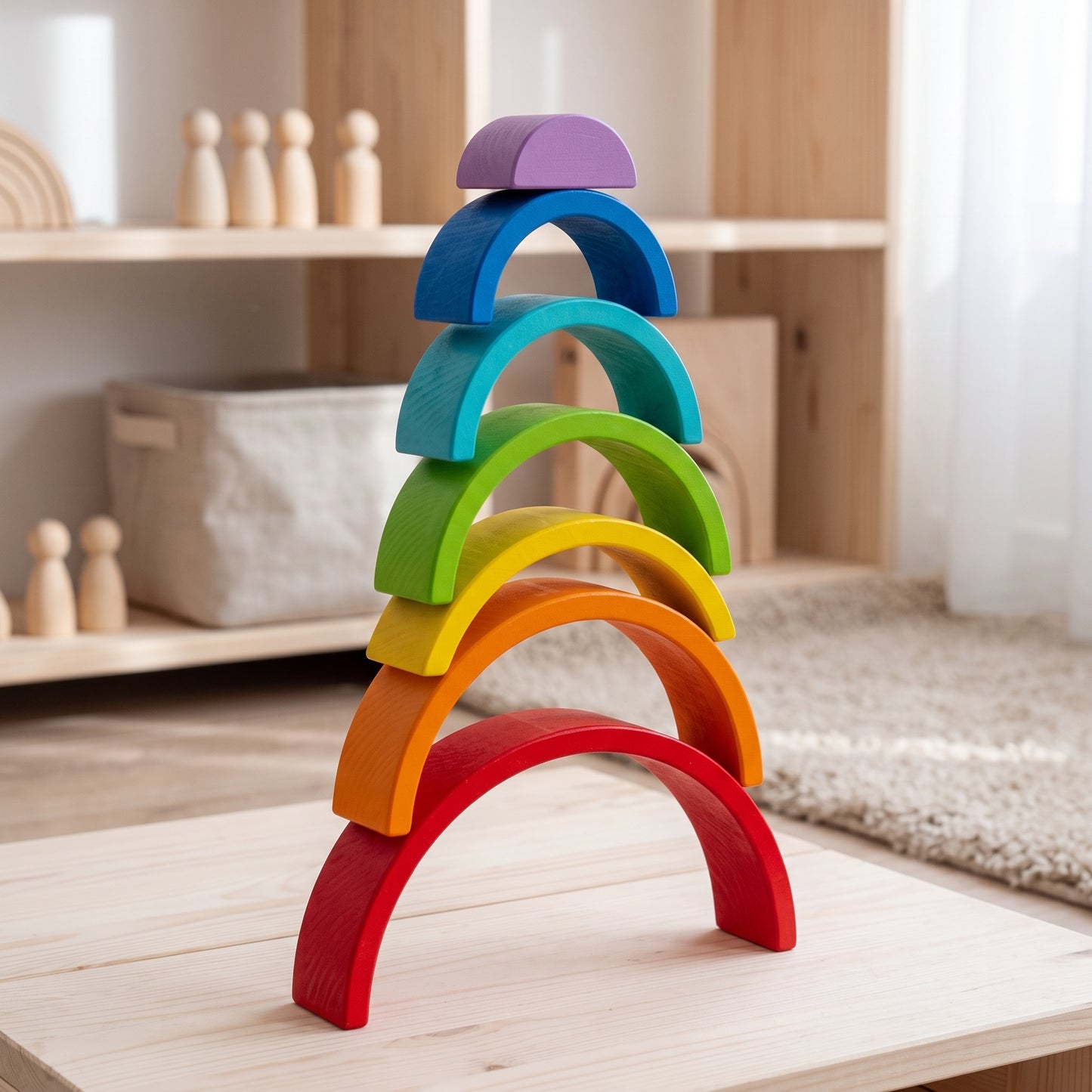 Little Manta Wooden Rainbow Stacking Arch Blocks