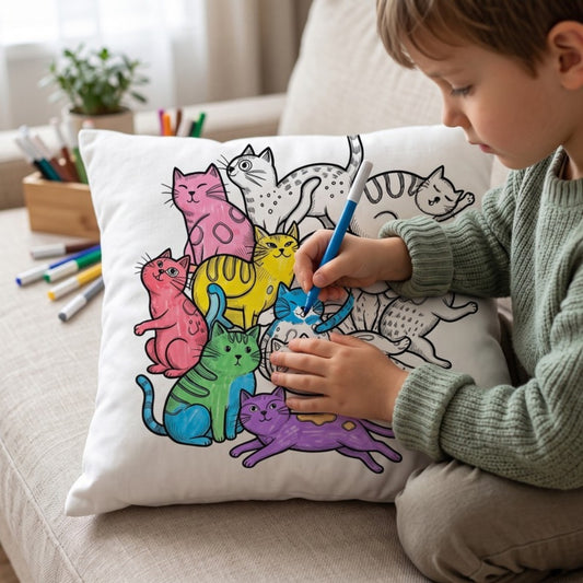 Little Manta Doodle Coloring Pillow Cover finished design
