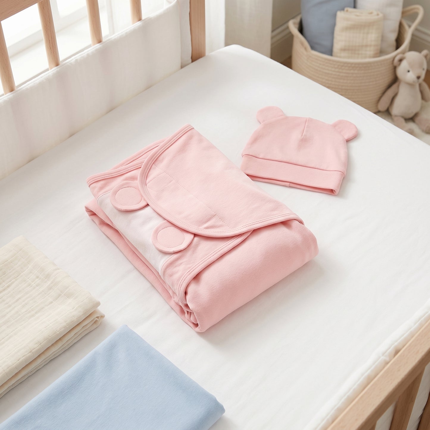 Newborn Swaddle Wrap Sleep Sack with Hat Set