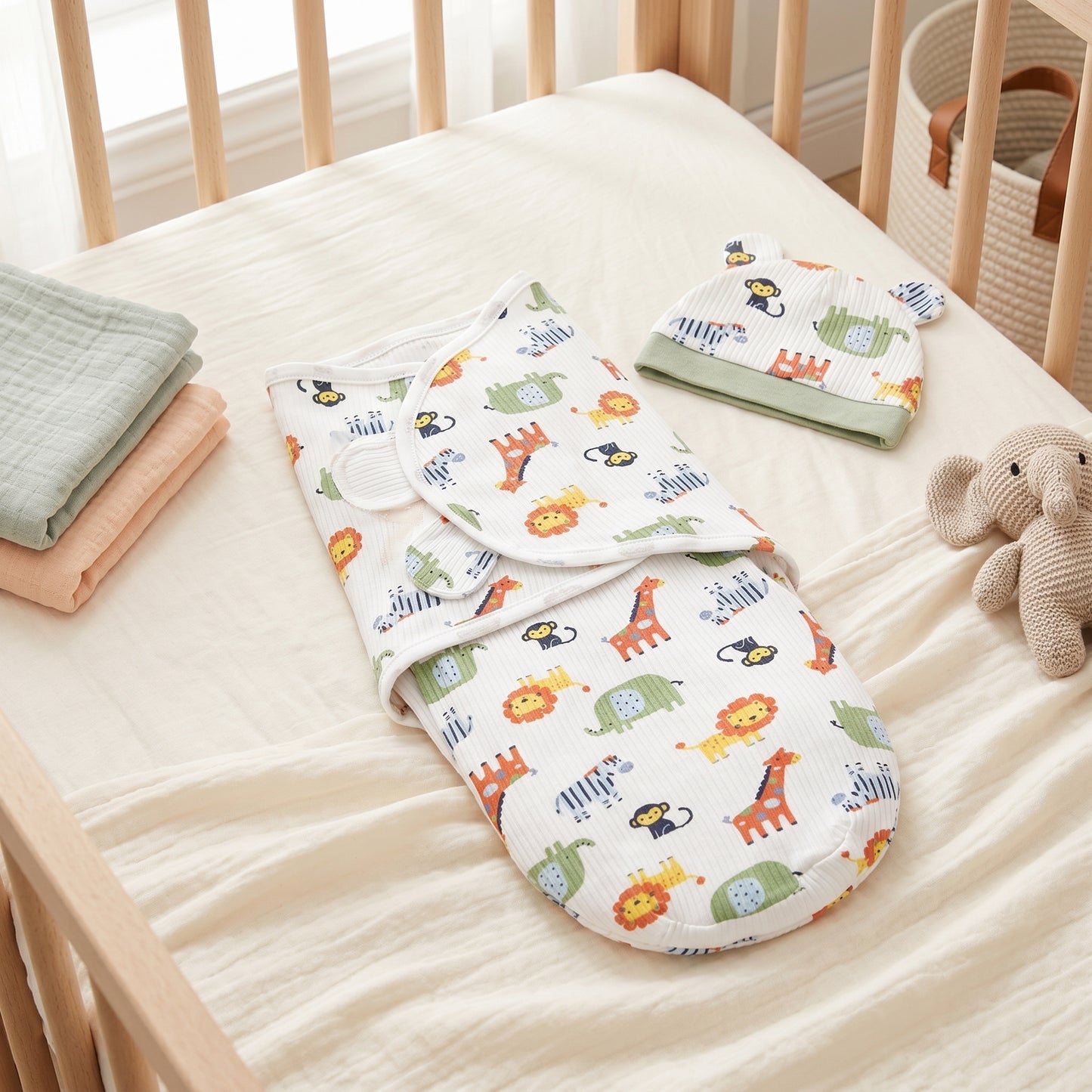 Newborn Swaddle Wrap Sleep Sack with Hat Set