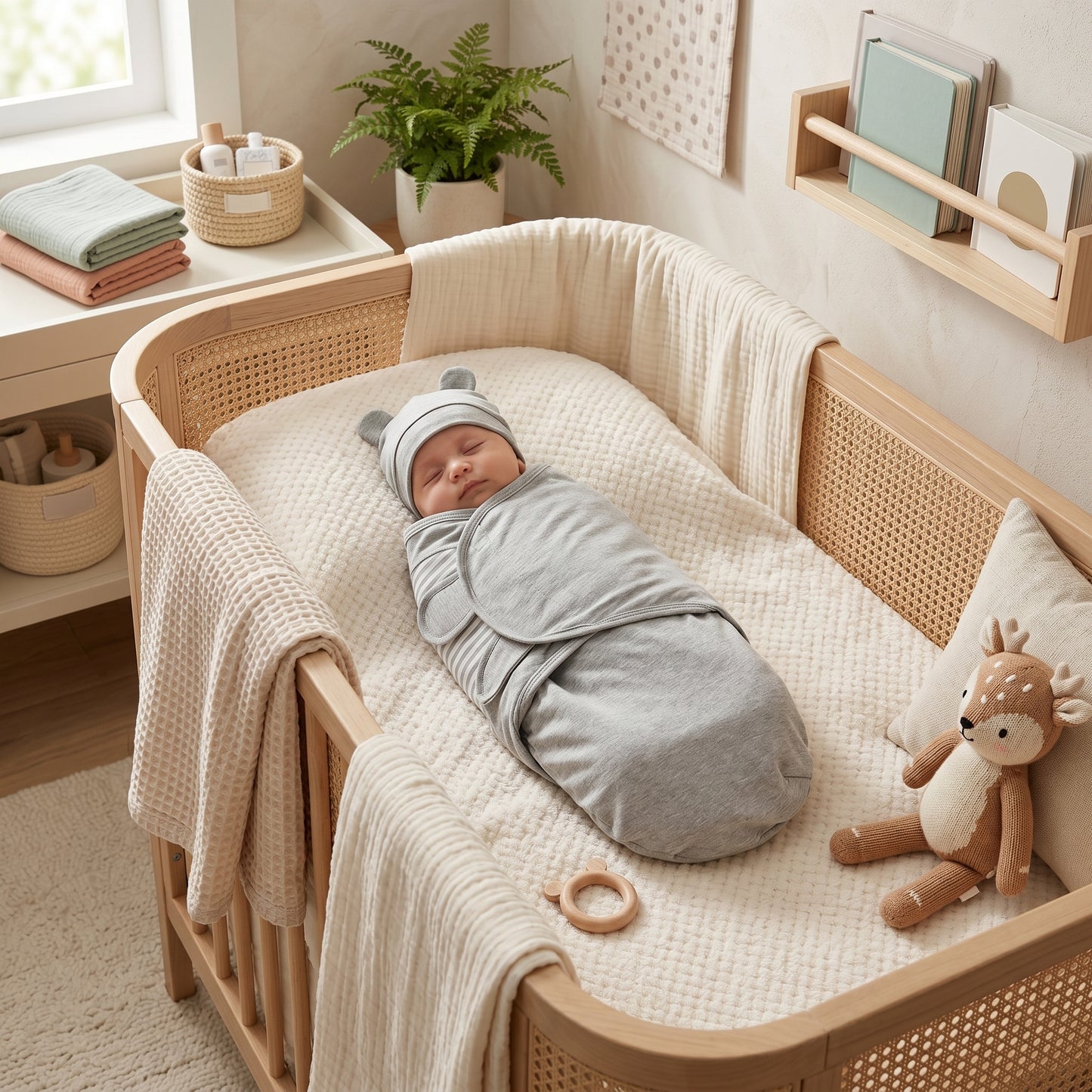 Newborn Swaddle Wrap Sleep Sack with Hat Set