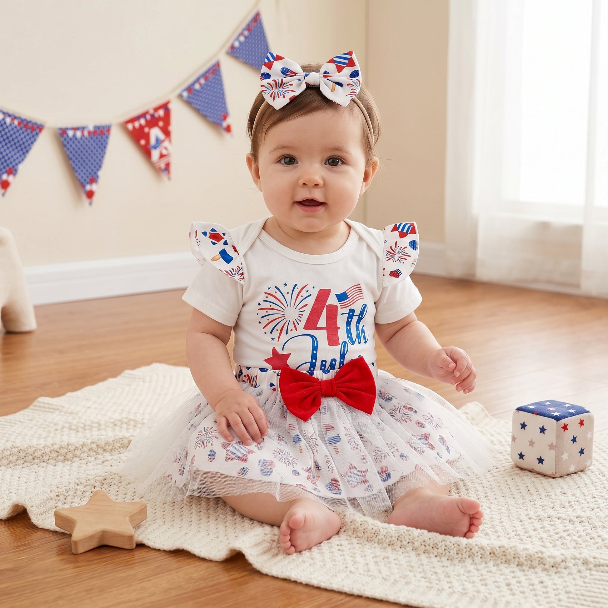 4th of July Baby Girl Onesie Tulle Skirt Patriotic Outfit 0 to 18M