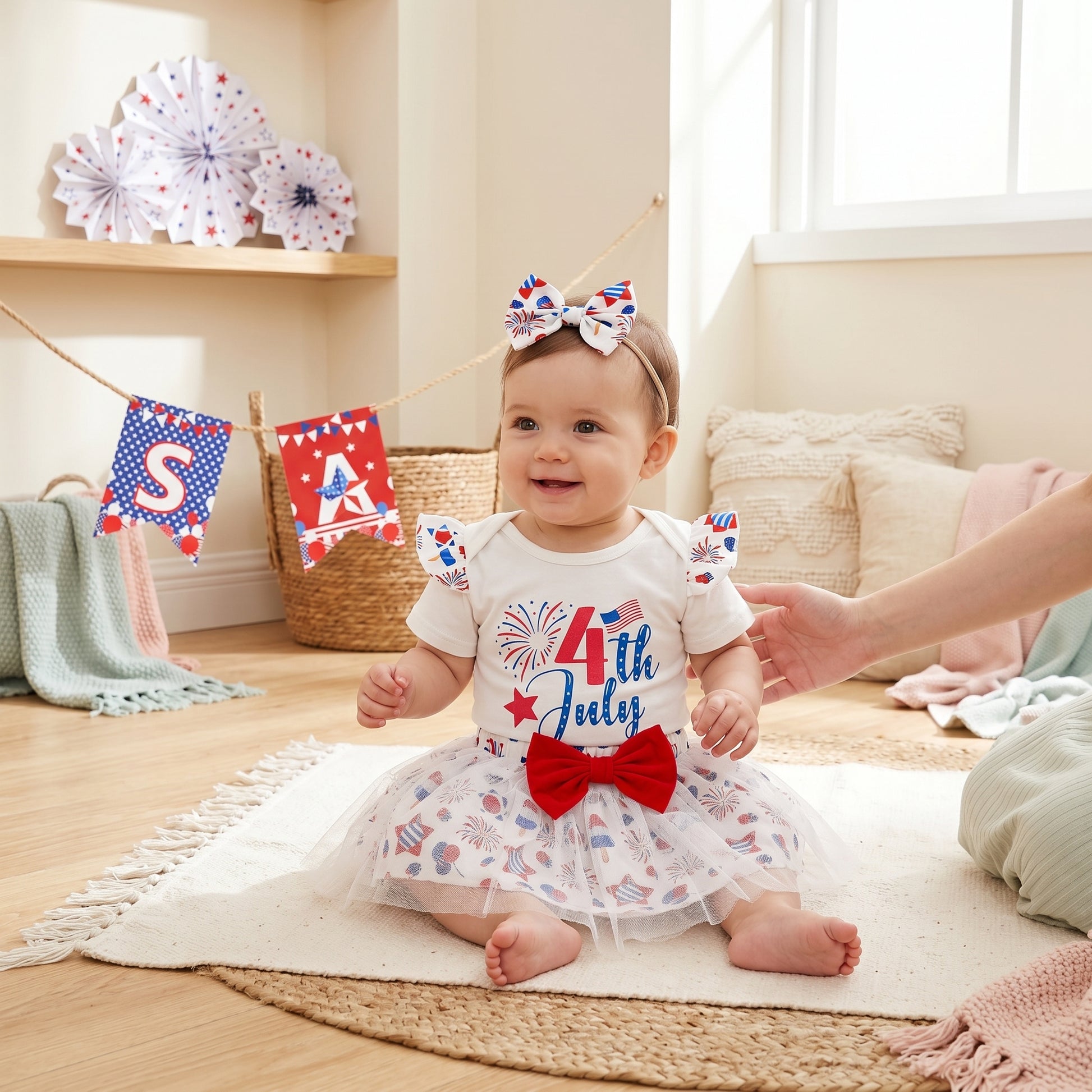 4th of July Baby Girl Onesie Tulle Skirt Patriotic Outfit 0 to 18M