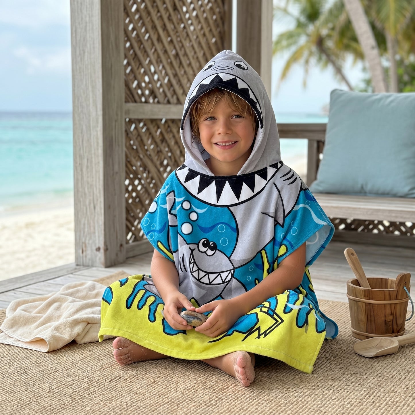 Little Manta Wave Kids Beach Poncho