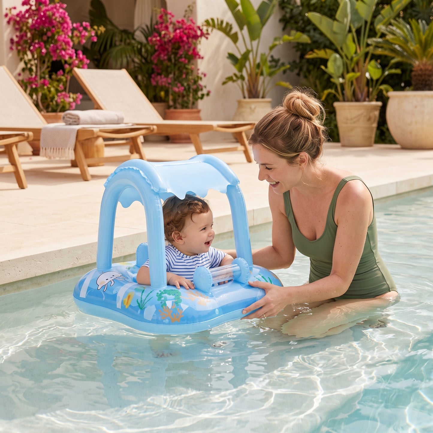 Little Manta Canopy Baby Pool Float