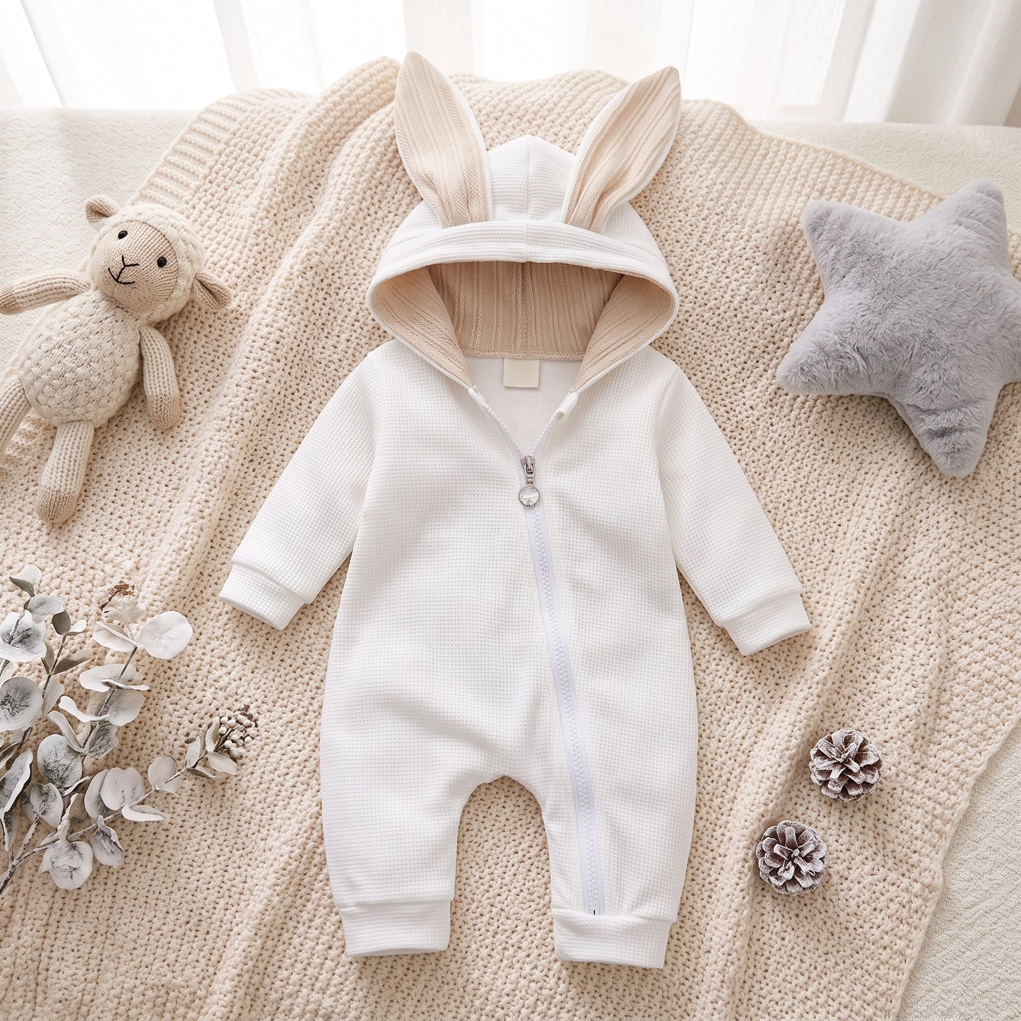 Little Manta Bunny Hooded Baby Romper