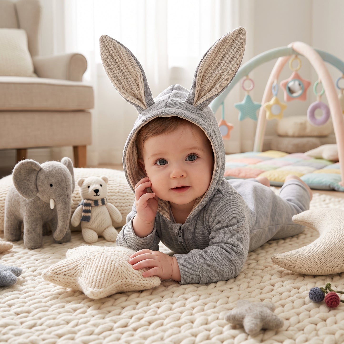 Little Manta Bunny Hooded Baby Romper