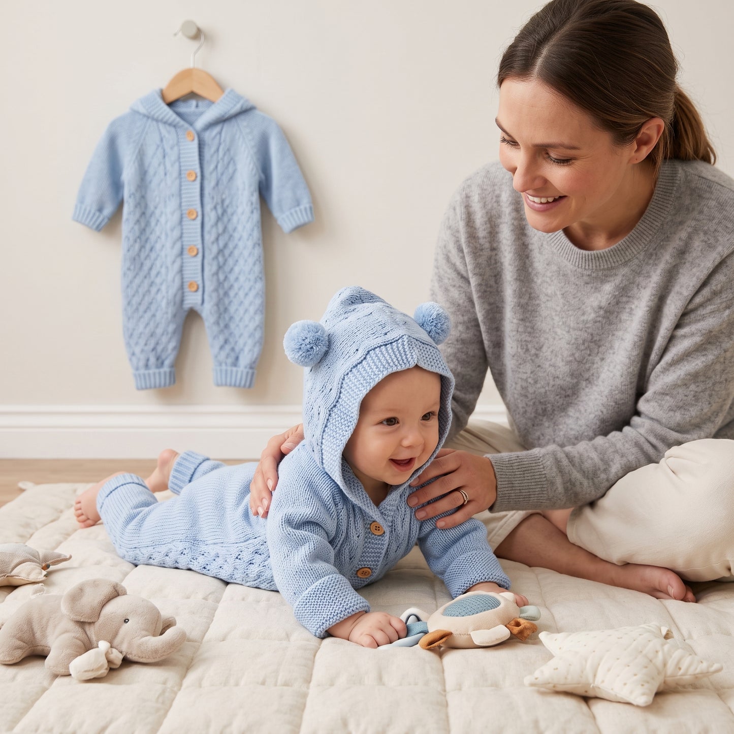 Little Manta Bear Knit Baby Onesie
