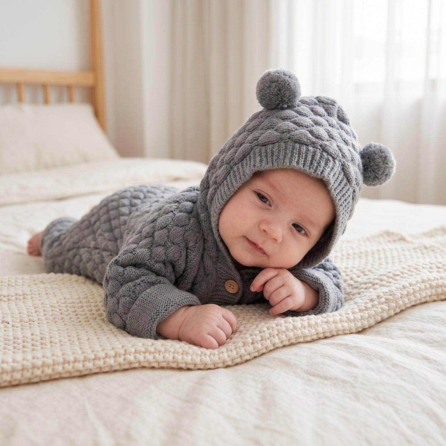 Little Manta Bear Knit Baby Onesie