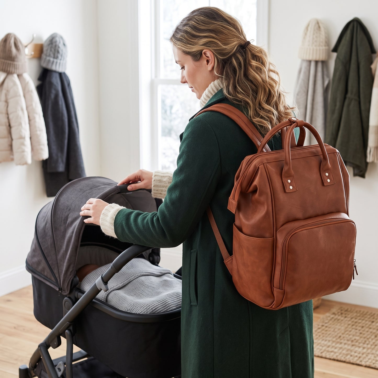 Little Manta Madison Leather Nappy Backpack