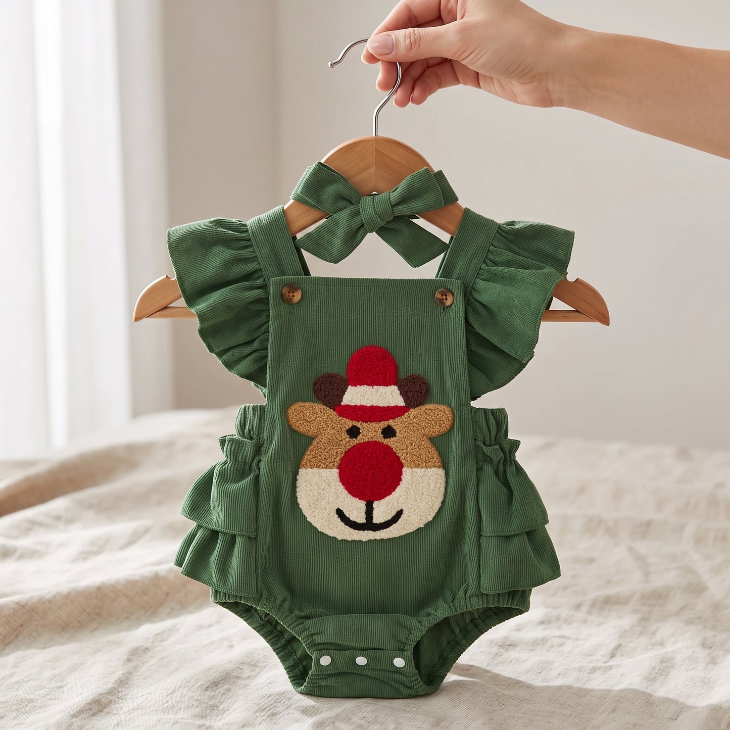 Little Manta Reindeer Ruffle Baby Romper