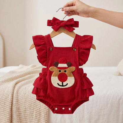 Little Manta Reindeer Ruffle Baby Romper
