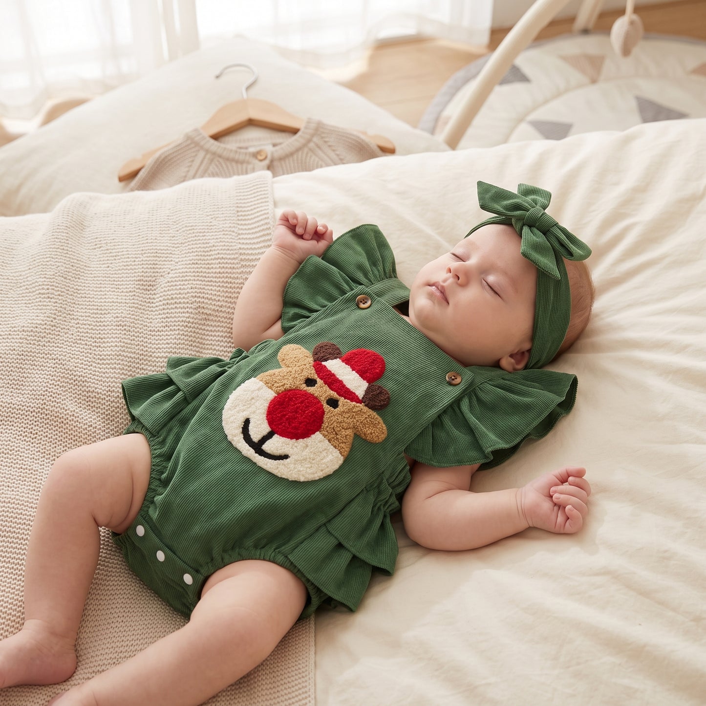 Little Manta Reindeer Ruffle Baby Romper