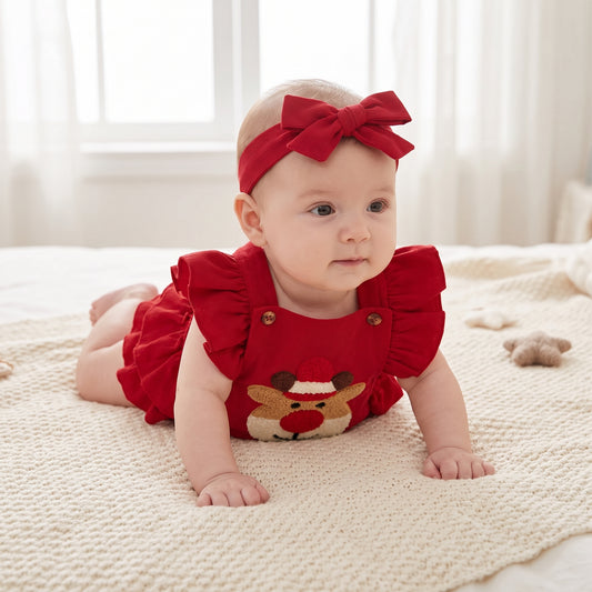 Little Manta Reindeer Ruffle Romper