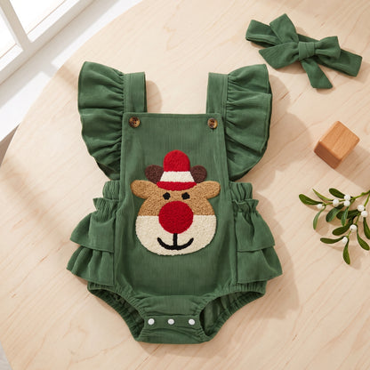 Little Manta Reindeer Ruffle Baby Romper