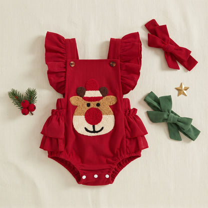 Little Manta Reindeer Ruffle Baby Romper