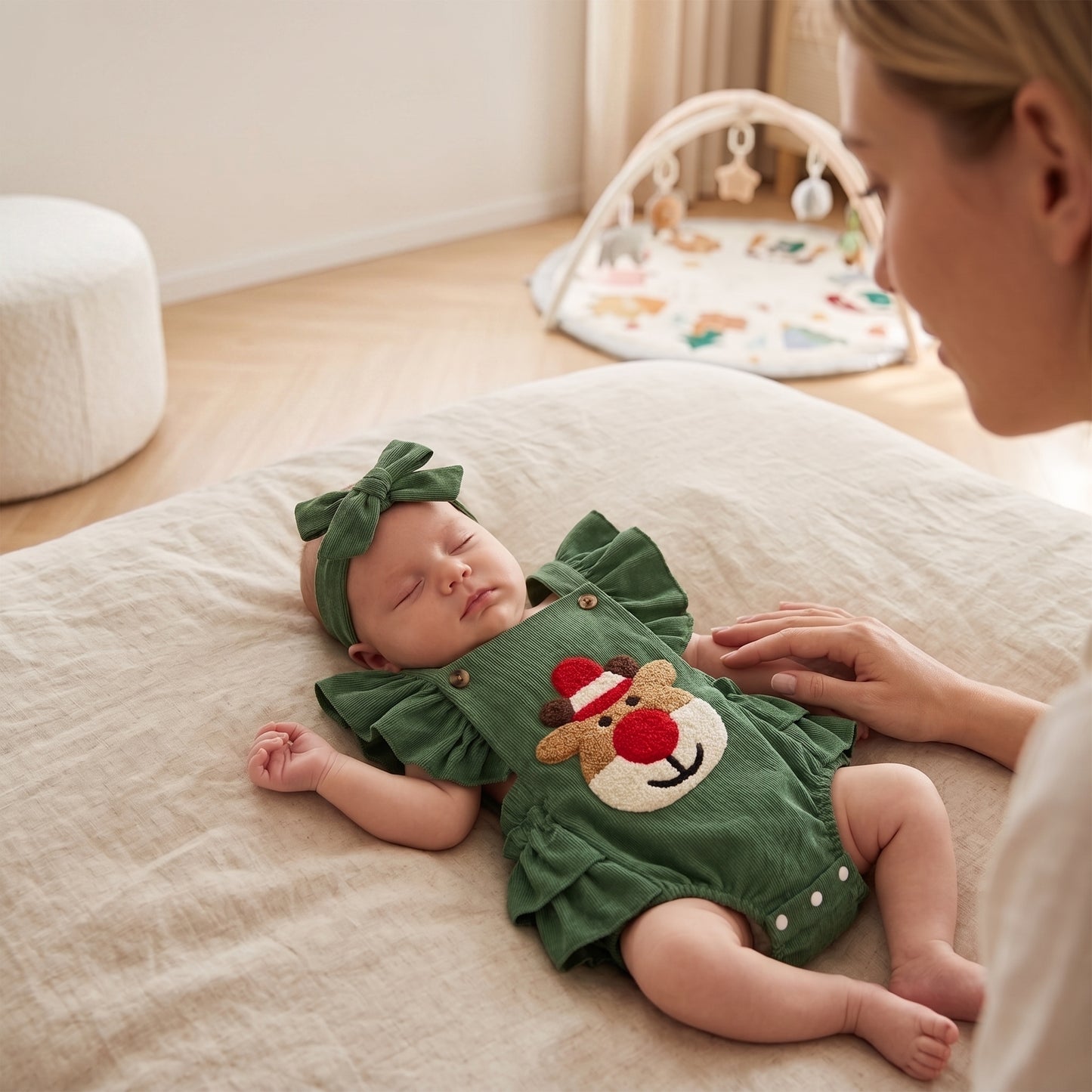 Little Manta Reindeer Ruffle Baby Romper