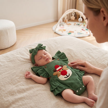 Little Manta Reindeer Ruffle Baby Romper