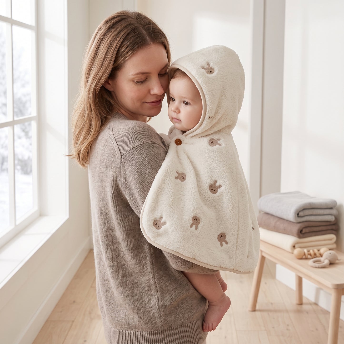 Little Manta Double-Layer Soft Fleece Hooded Baby Cape