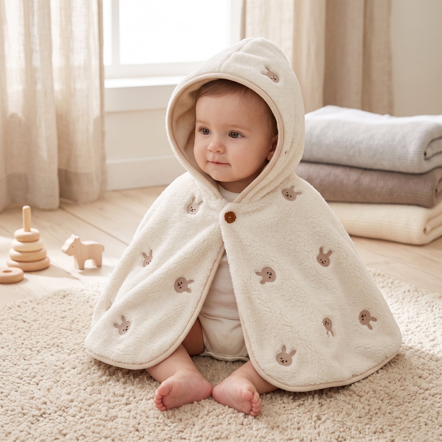 Little Manta Double-Layer Soft Fleece Hooded Baby Cape