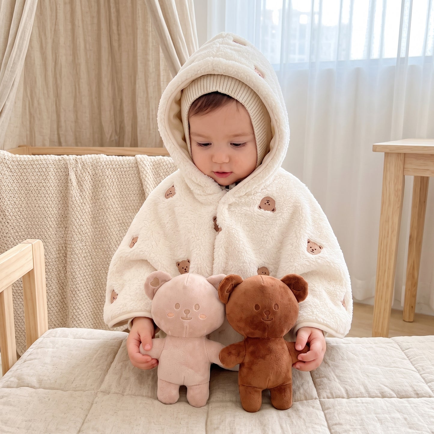 Little Manta Double-Layer Soft Fleece Hooded Baby Cape