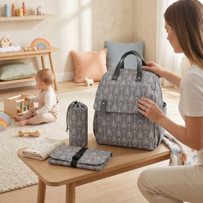 Convertible Diaper Backpack with Changing Mat and Bottle Holder