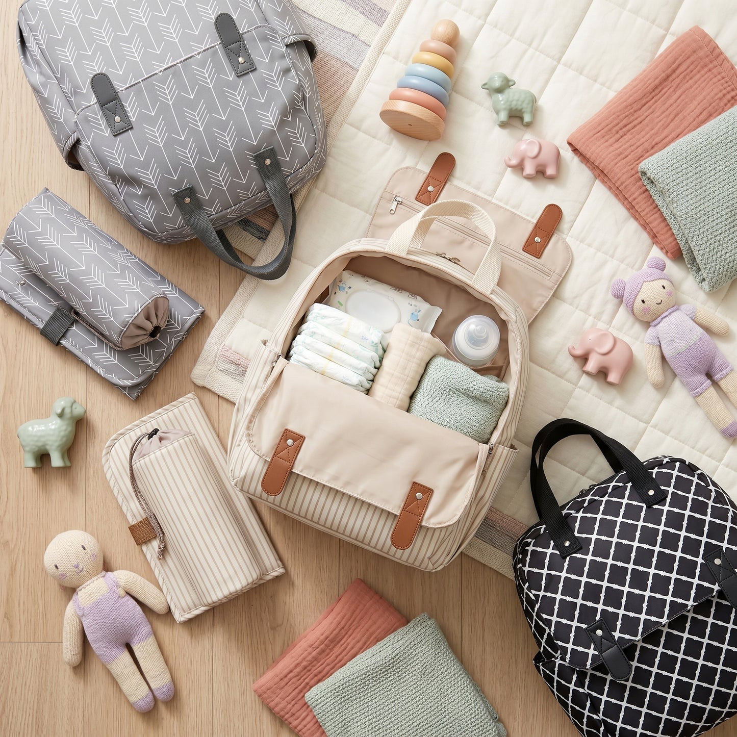 Convertible Diaper Backpack with Changing Mat and Bottle Holder