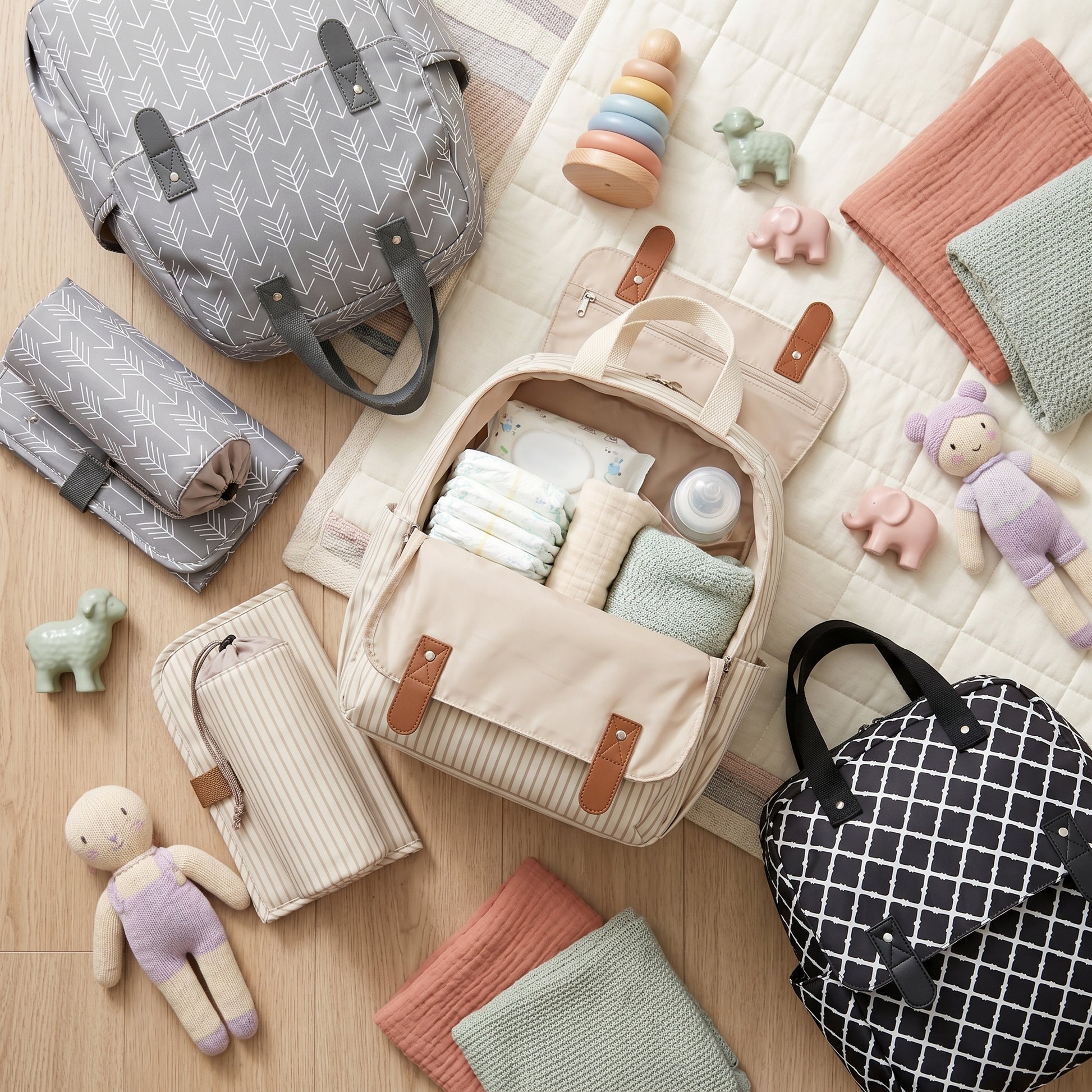 Convertible Diaper Backpack with Changing Mat and Bottle Holder