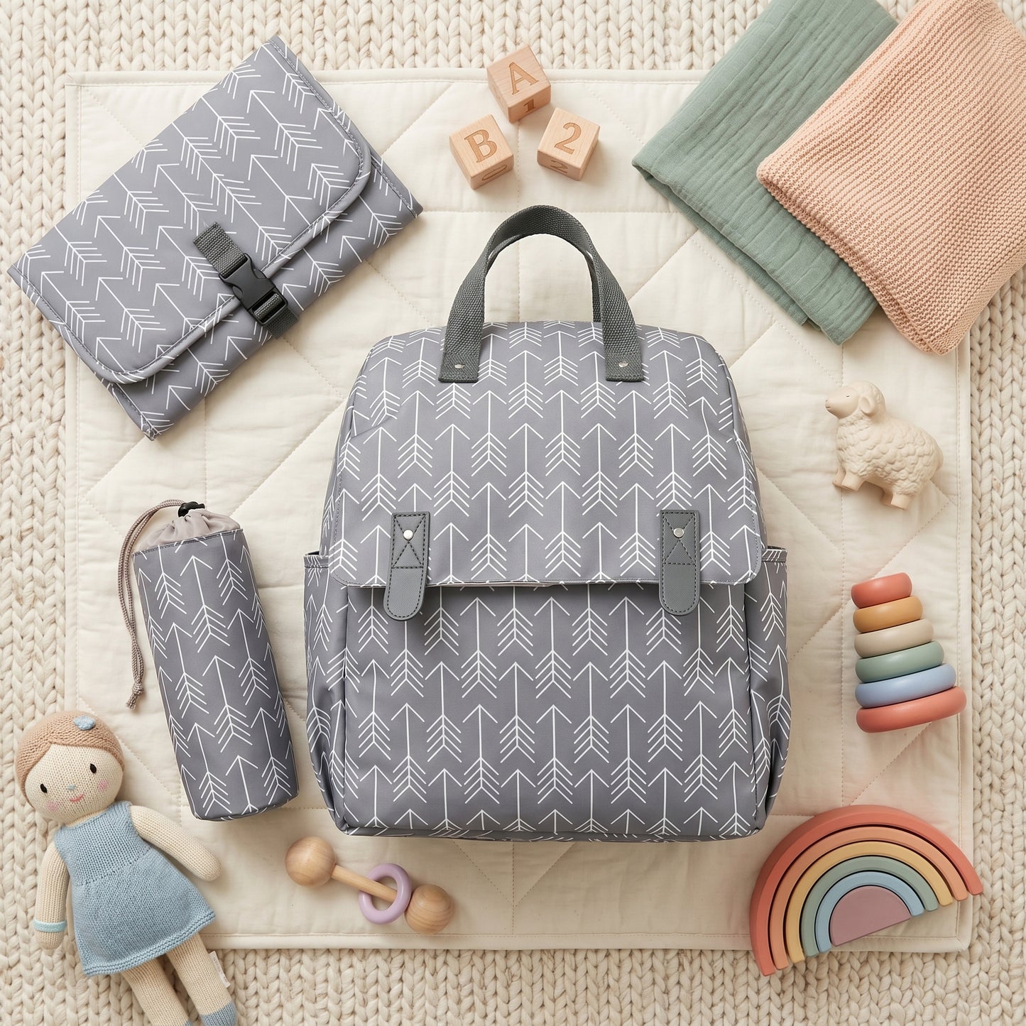 Convertible Diaper Backpack with Changing Mat and Bottle Holder