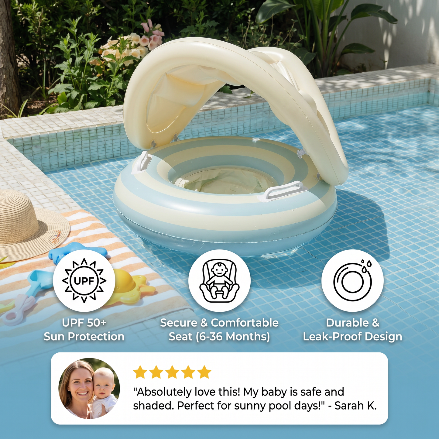 Inflatable Baby Swim Ring with Sun Canopy
