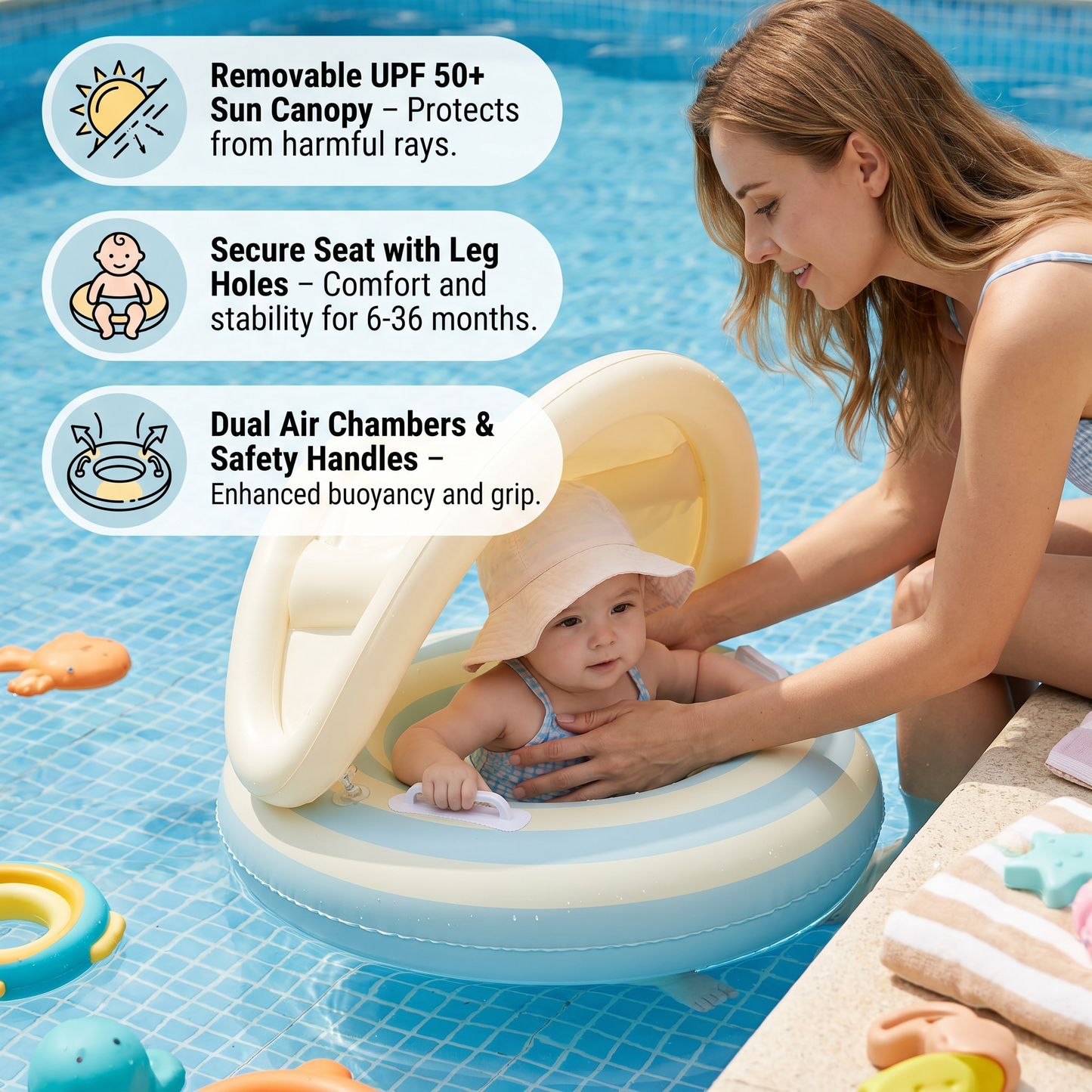 Inflatable Baby Swim Ring with Sun Canopy