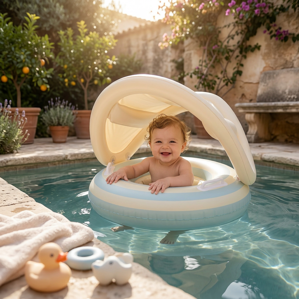 Inflatable Baby Swim Ring with Sun Canopy