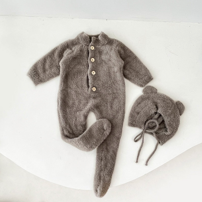 Little Manta Bear Fluffy Jumpsuit & Hat