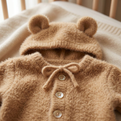 Little Manta Bear Fluffy Jumpsuit & Hat