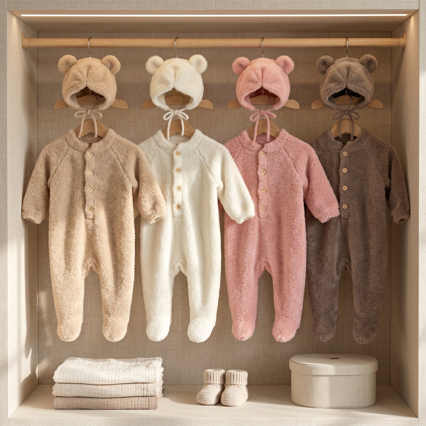 Little Manta Bear Fluffy Jumpsuit & Hat