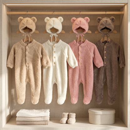 Little Manta Bear Fluffy Jumpsuit & Hat