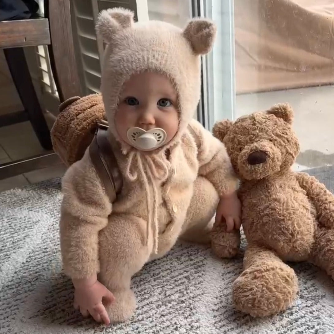 Little Manta Bear Fluffy Jumpsuit & Hat