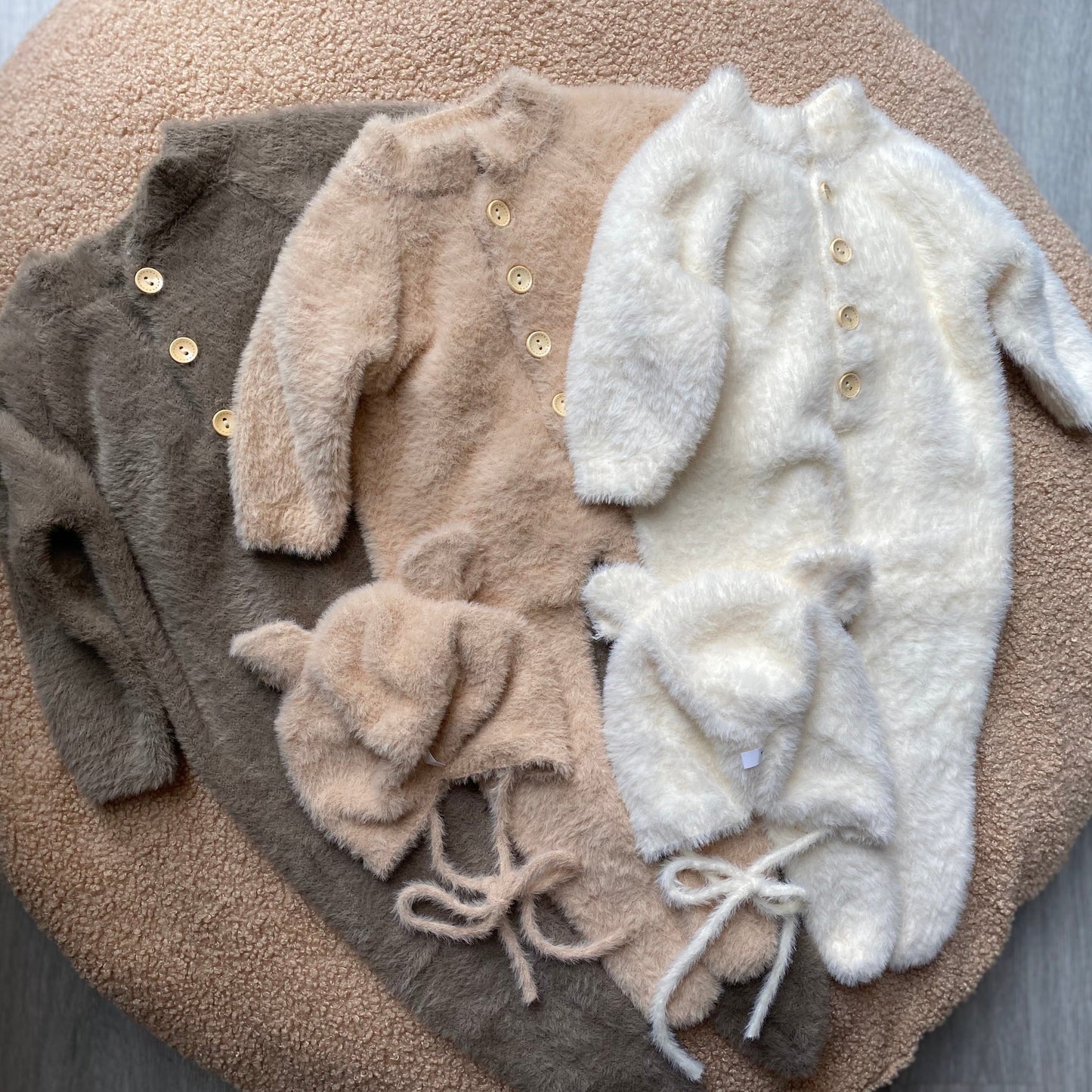 Little Manta Bear Fluffy Jumpsuit & Hat