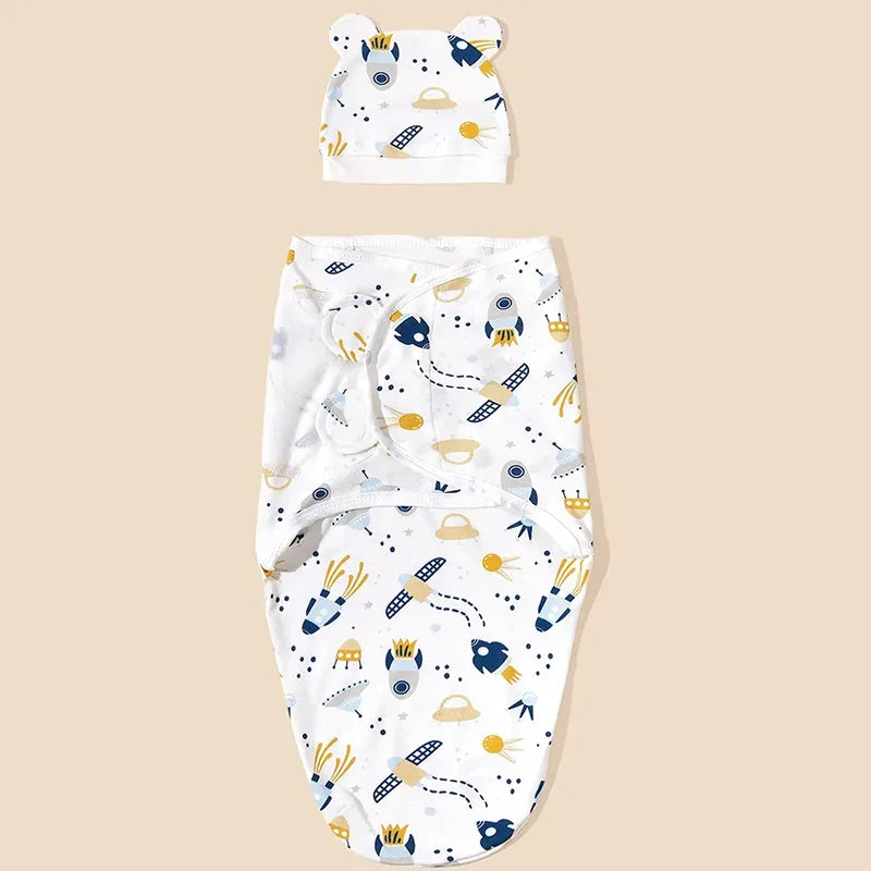 Newborn Swaddle Wrap Sleep Sack with Hat Set