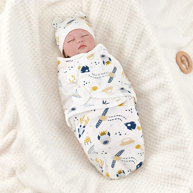 Newborn Swaddle Wrap Sleep Sack with Hat Set