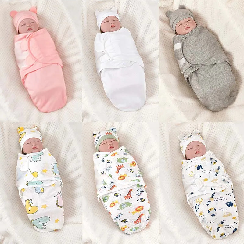 Newborn Swaddle Wrap Sleep Sack with Hat Set