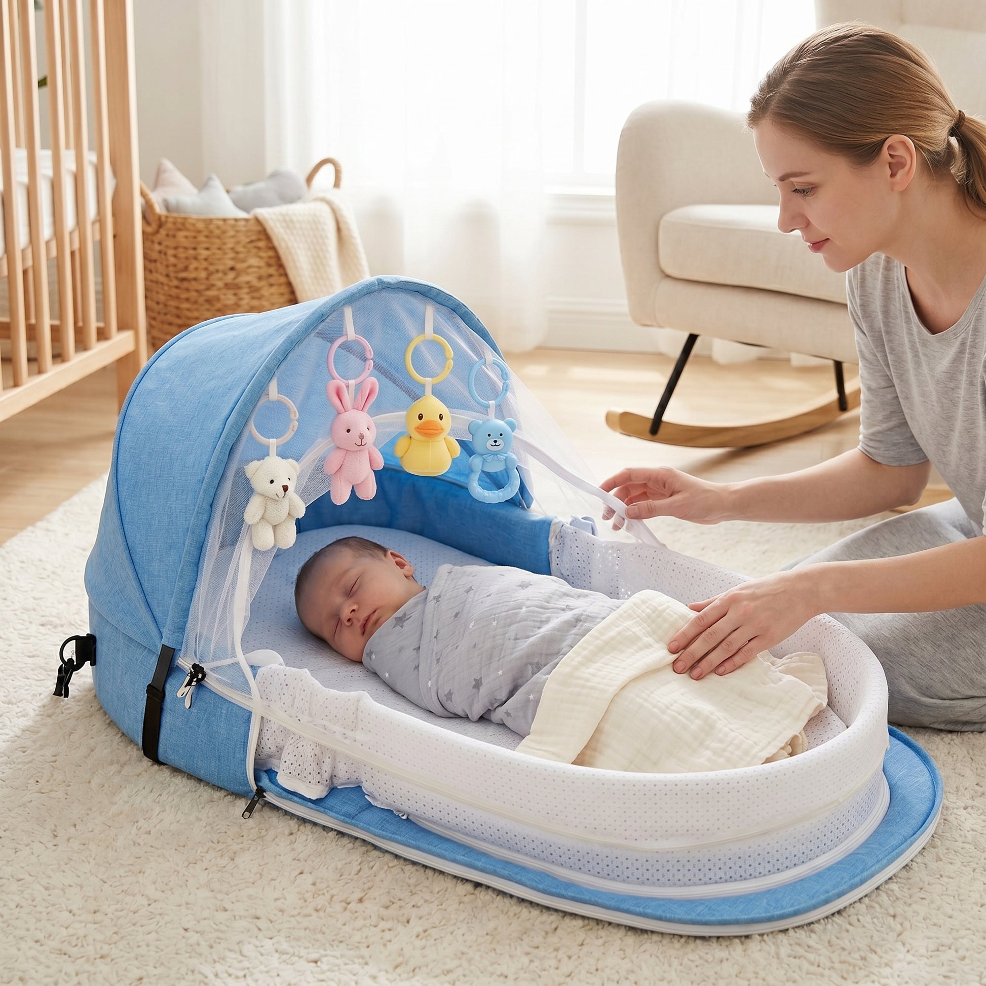 Portable Foldable Baby Bassinet with Mosquito Net