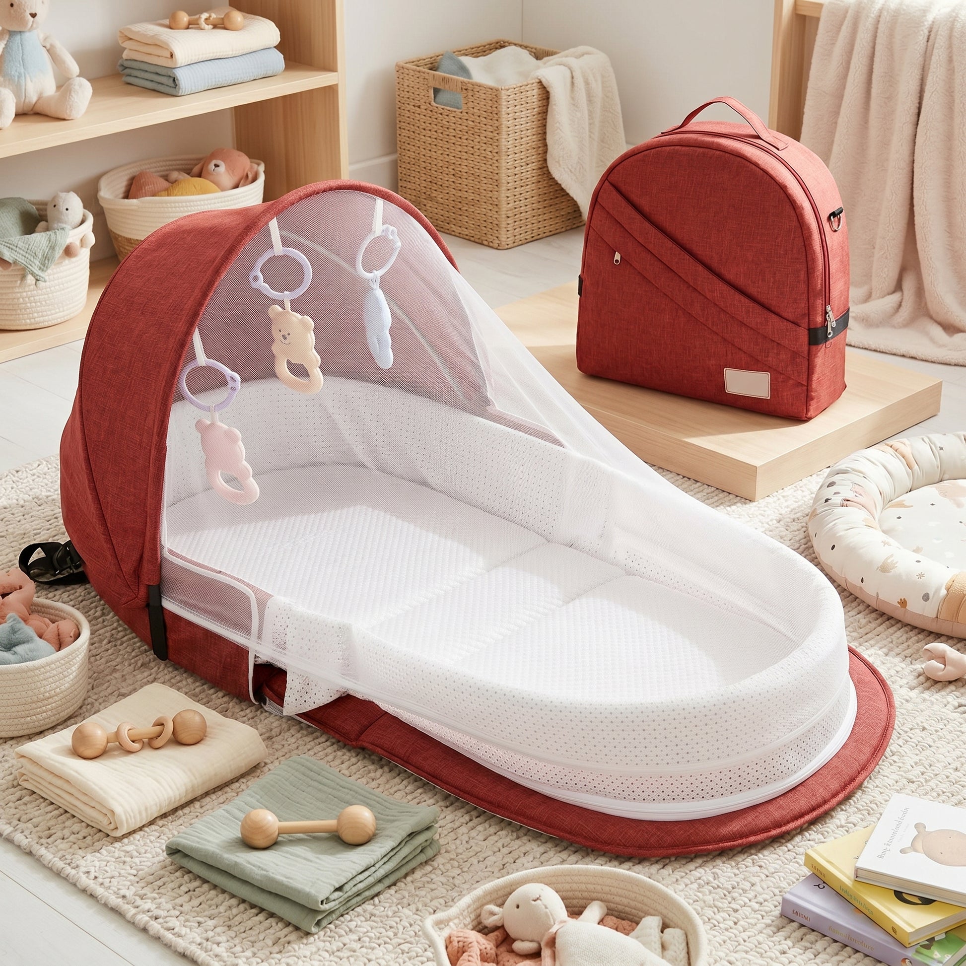 Portable Foldable Baby Bassinet with Mosquito Net