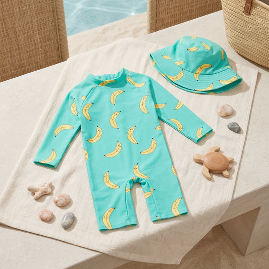 Toddler Fruit Print Swimsuit with Sun Hat