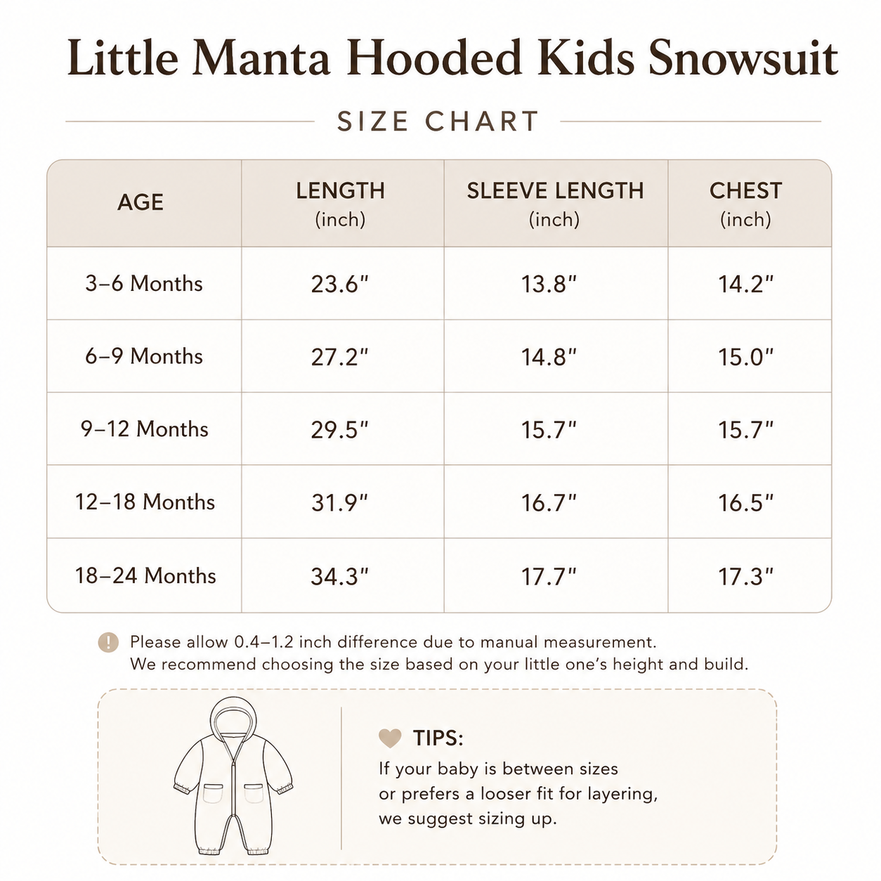 Little Manta Hooded Baby Snowsuit